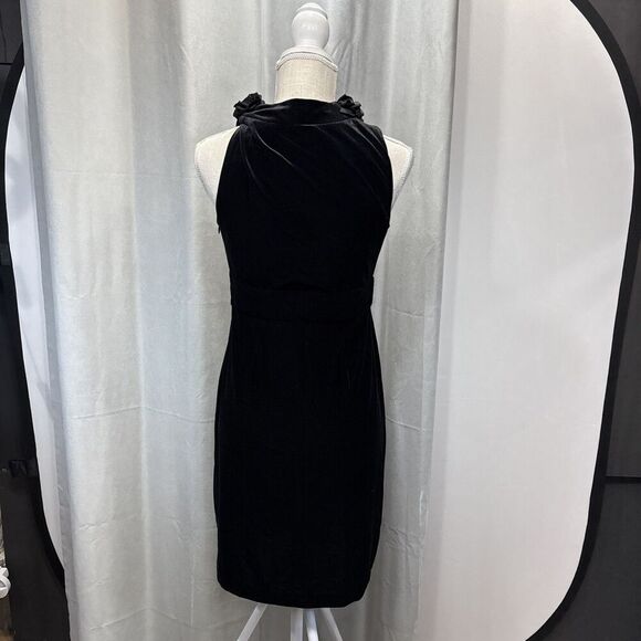Dress Barn Collection Black Velvet Dress Sz 6 Sleeveless Ruffle V Neck Cocktail - Picture 7 of 11